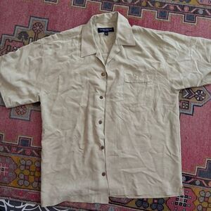 Silver Edition Quiksilver Beige/Mustard Short Sleeve Button Down Shirt Sz L